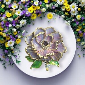 Purple Enamel Peony Brooch